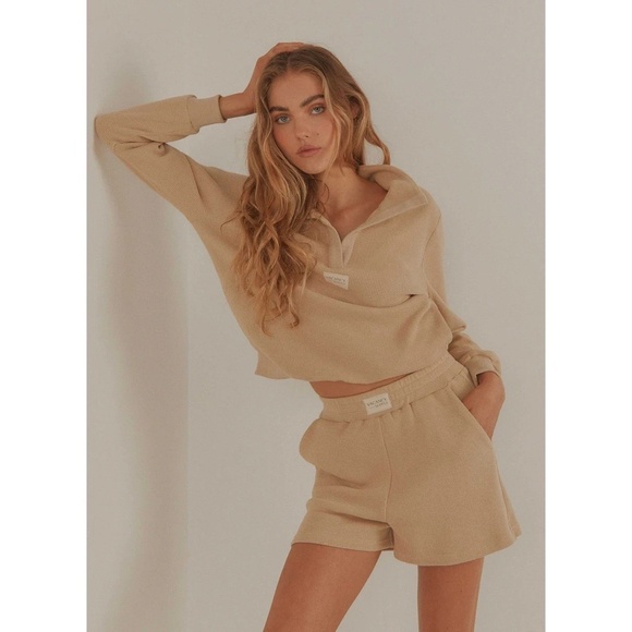 Vacancy Supply Drift Collared Waffle Sweater in Beige - Picture 2 of 11